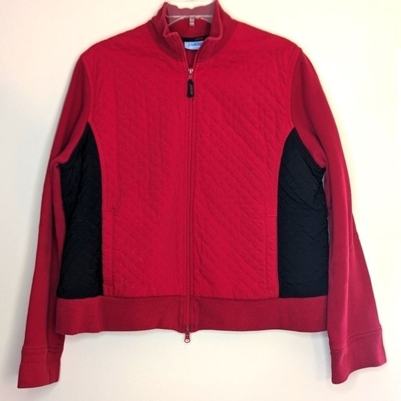 Karen Scott Tops - VTG Pacer Karen Scott Women's Zip Jacket Size XL Petite Red Black Pockets